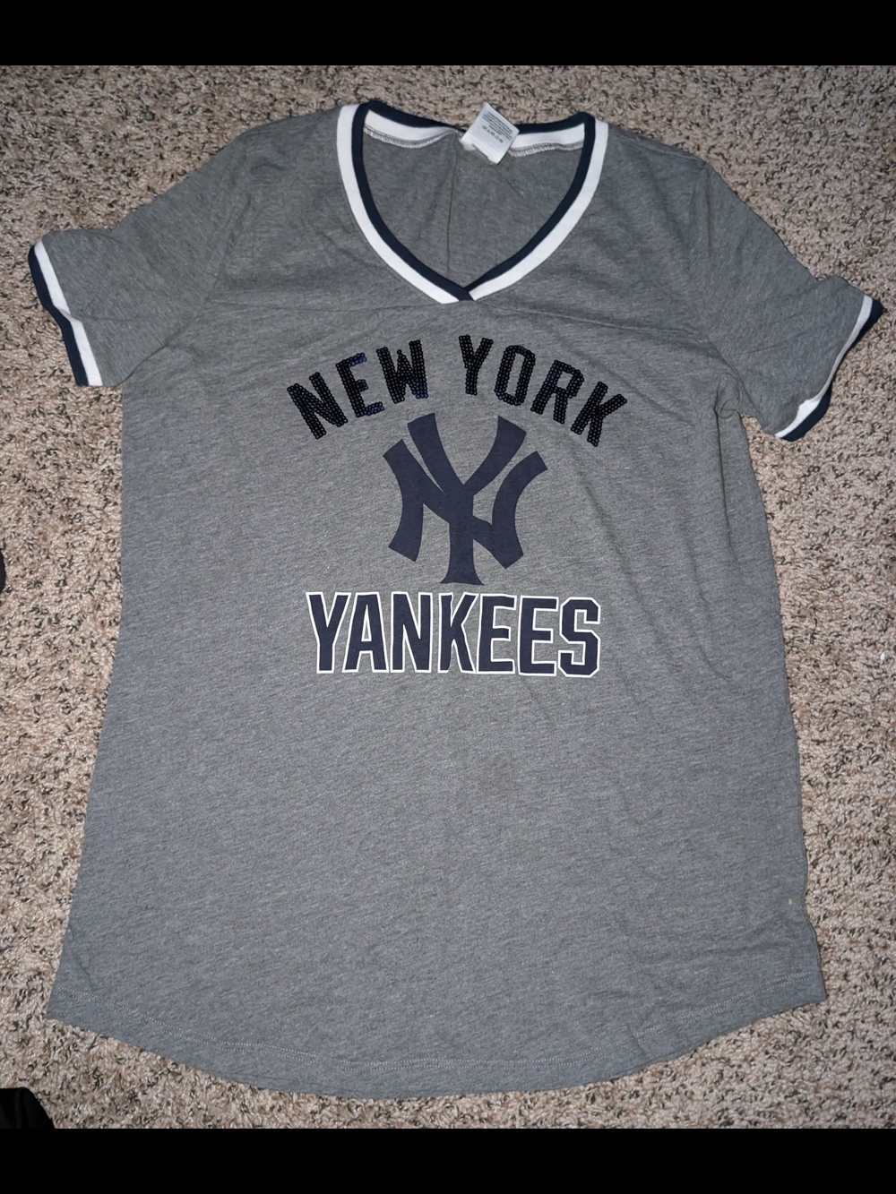 New York Yankees Gray V-Neck Tee